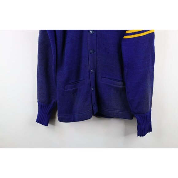 Vtg 50s 60s New Era Mens M Striped Wool Varsity Letterman Cardigan Sweater USA - Picture 3 of 16
